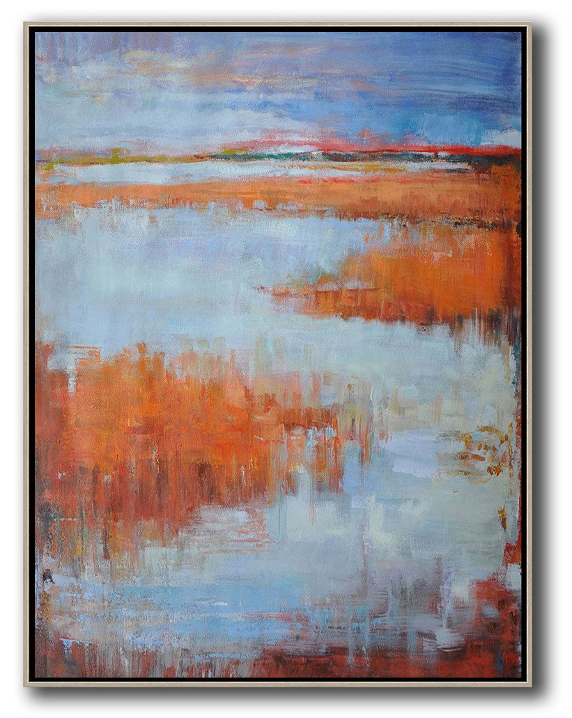 Original Abstract Painting Extra Large Canvas Art,Oversized Abstract Landscape Painting,Hand Painted Original Art,Blue,Orange,Grey.etc